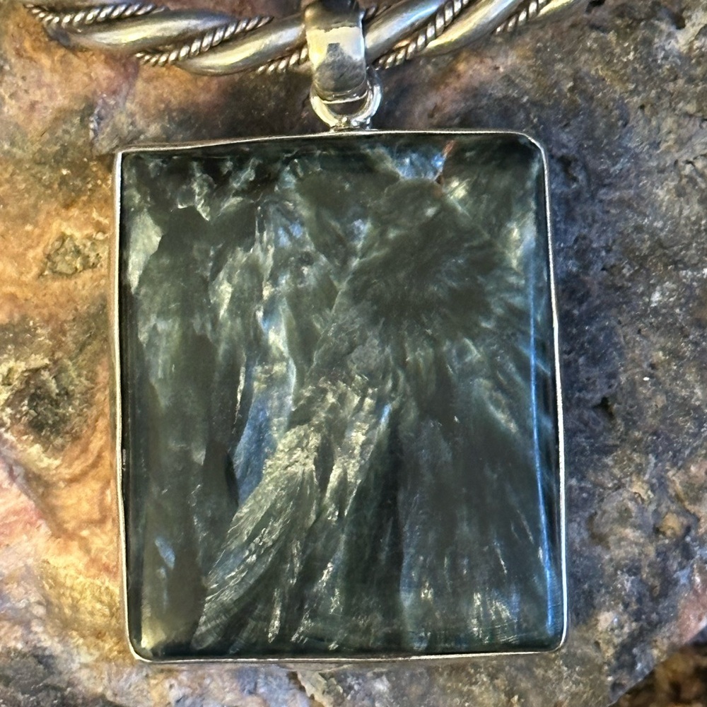 Seraphinite Rectangle Sterling Silver Pendant - image 5